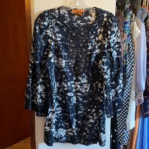 Tory Burch Beaded Tunic Blouse Top Floral 8